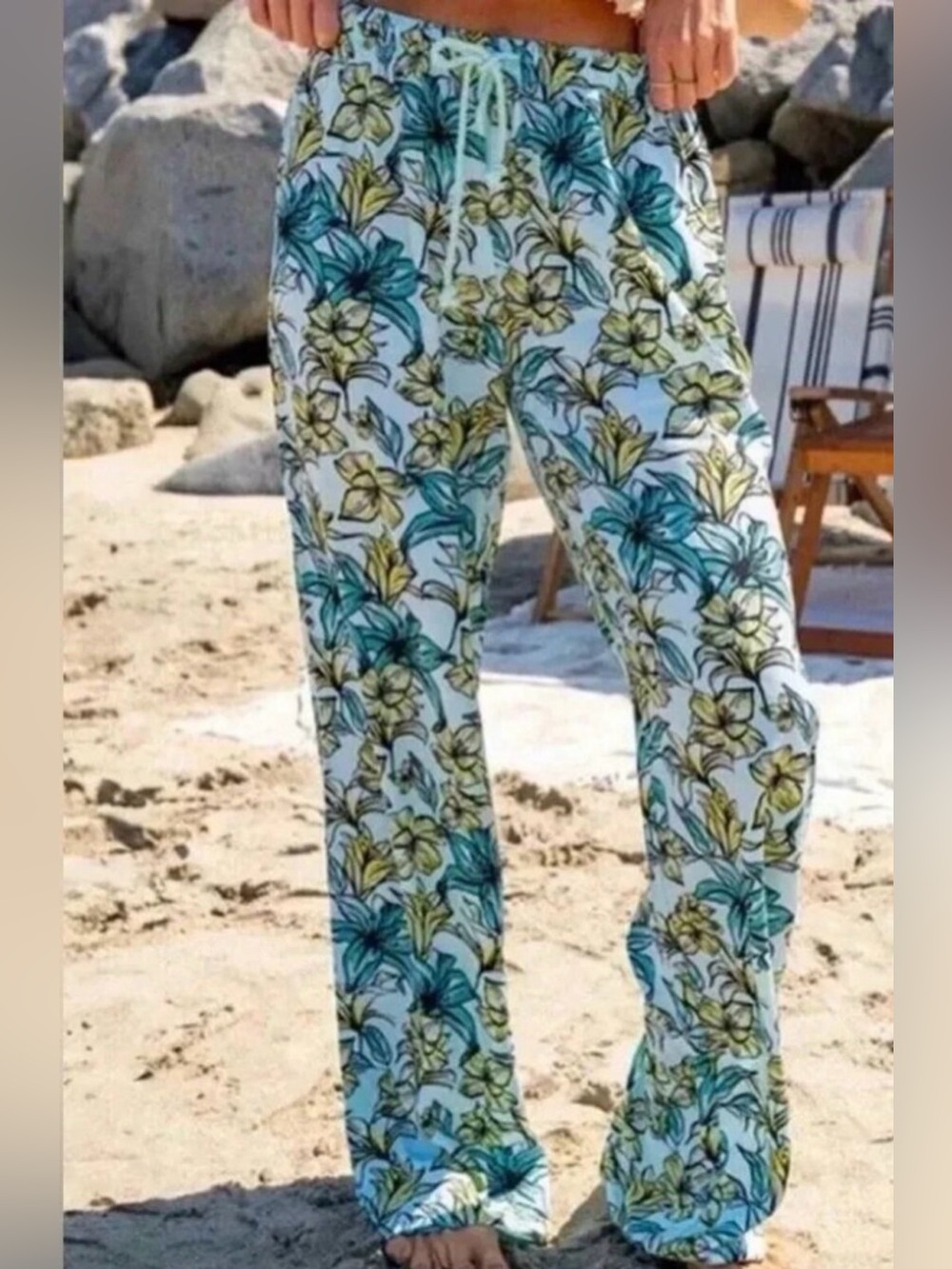 Beach Riot Blue Lagoon Beach Floral Wide Leg Pant Medium